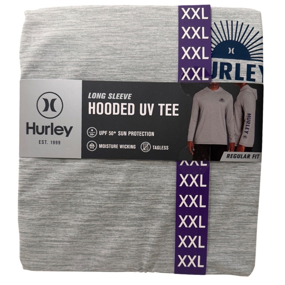 Hurley Gray Hooded UV Tee Mens XXL Long Sleeve UPF 50+ Moisture Wicking